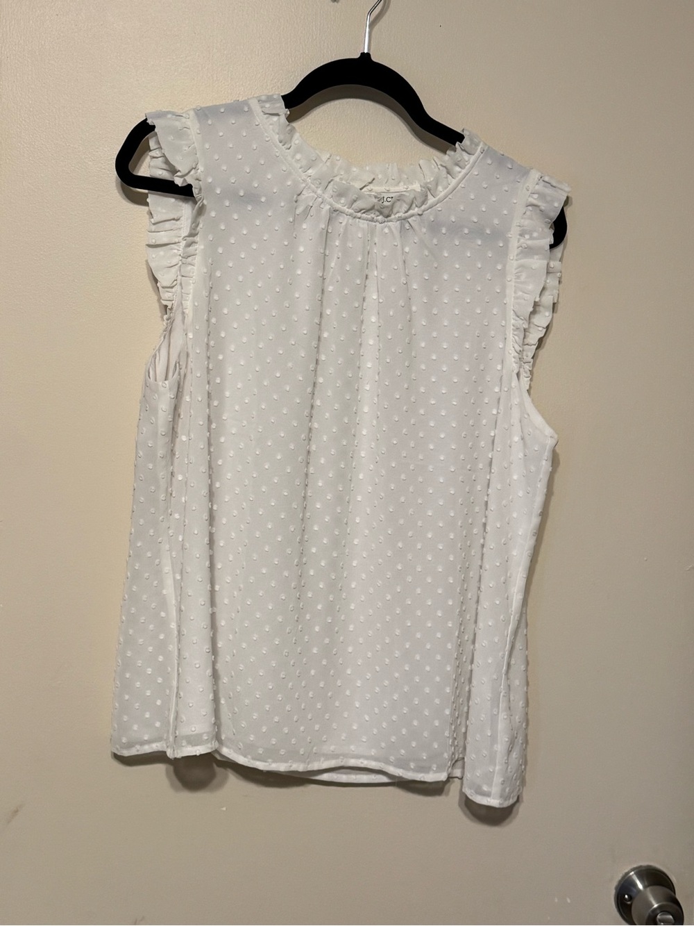 J Crew NWT White Linen Swiss Dot Ruffle-Trim Sleeveless Top Preppy Boho Classic